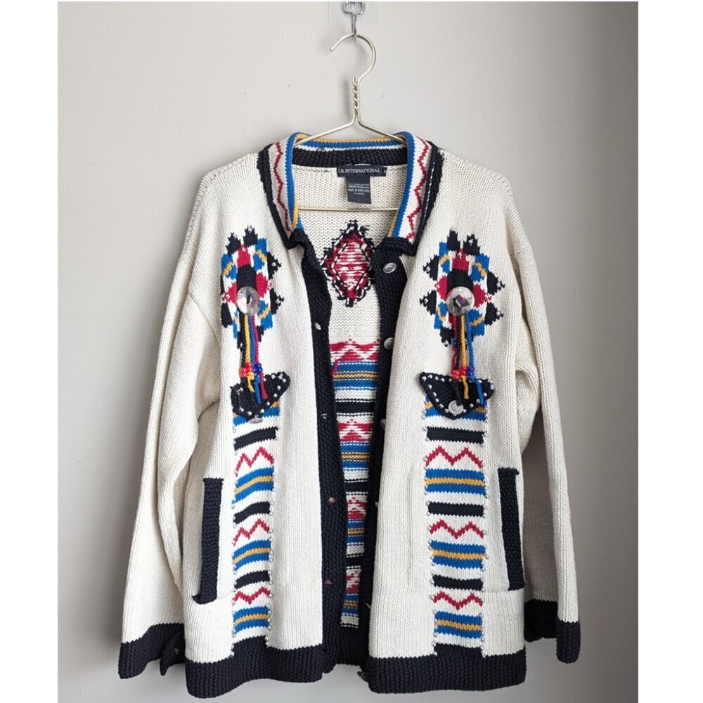 L.B. International Aztec Mexican decorated cardigan - Picture 1 of 8